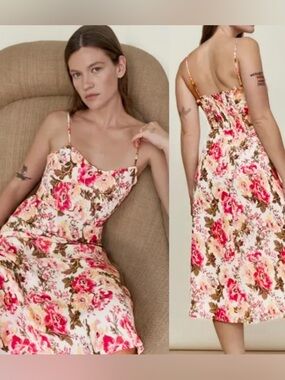 tiffie floral print midi dress Reformation Tiffie Floral Print Midi Dress In Basilica - 55% Off